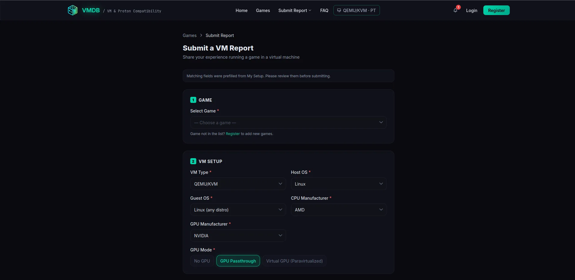 VMDB Report erstellen